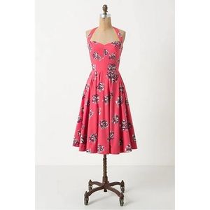 Anthropologie Girls From Savory Akebono Retro Floral Halter Vintage Dress Sz 8 M